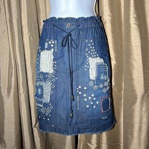Anthropology Pilgro Size Large Blue Jean Skirt with Stretchy Waist.